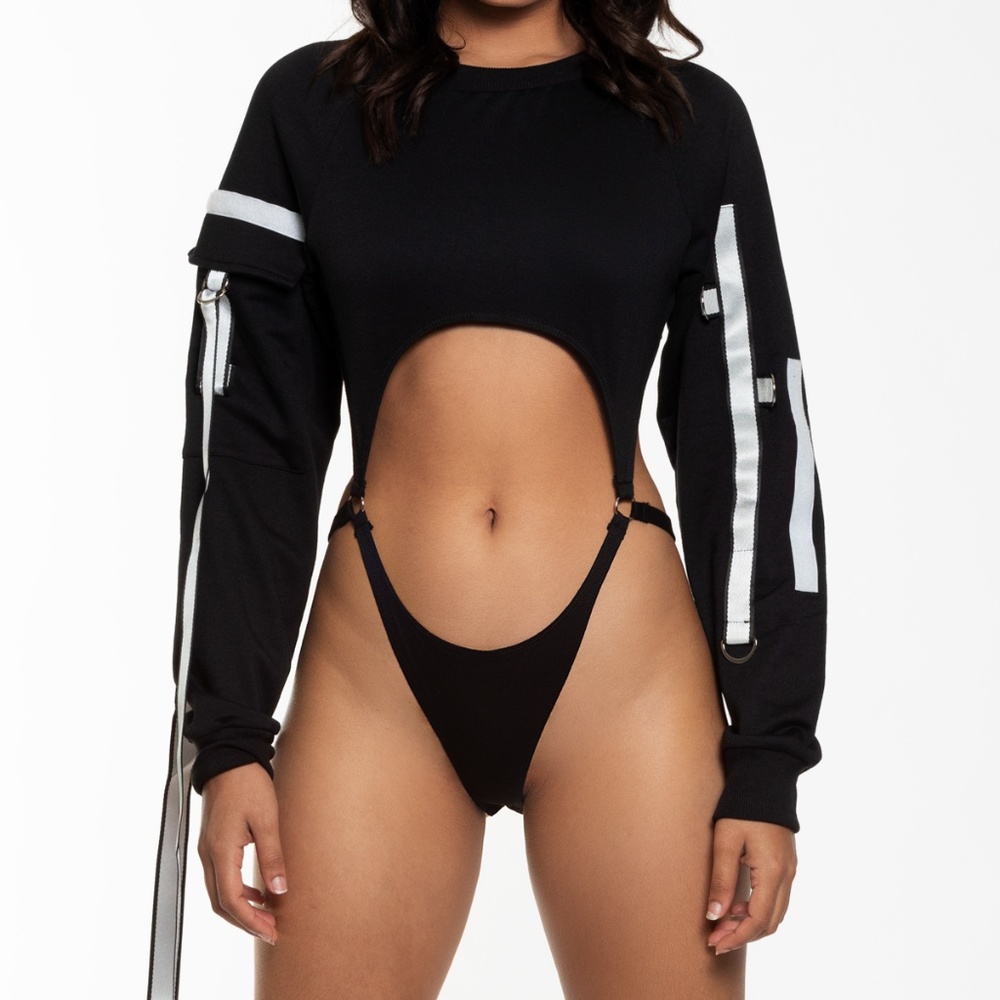 Black Longsleeve Mid-Section Open Bodysuit